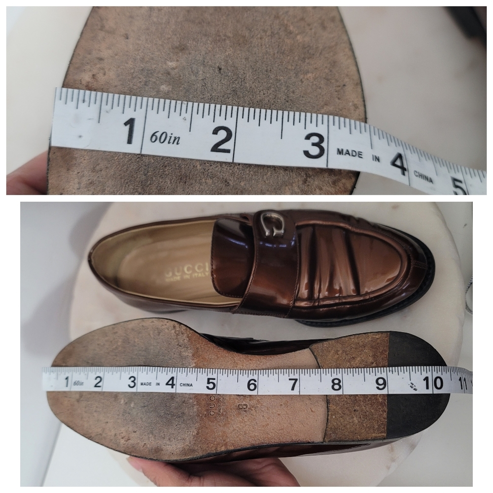 Vintage Gucci Classic "G" Womens Loafers Cooper Bronze Patent Leather Italy 8 B - Picture 15 of 16
